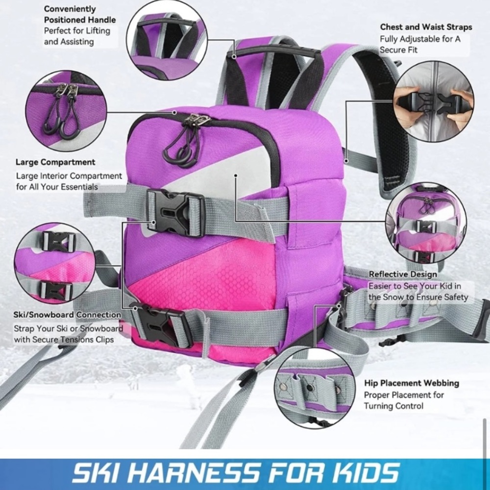 Ski and Snowboard Harness Trainer Backpack for Kids Blue